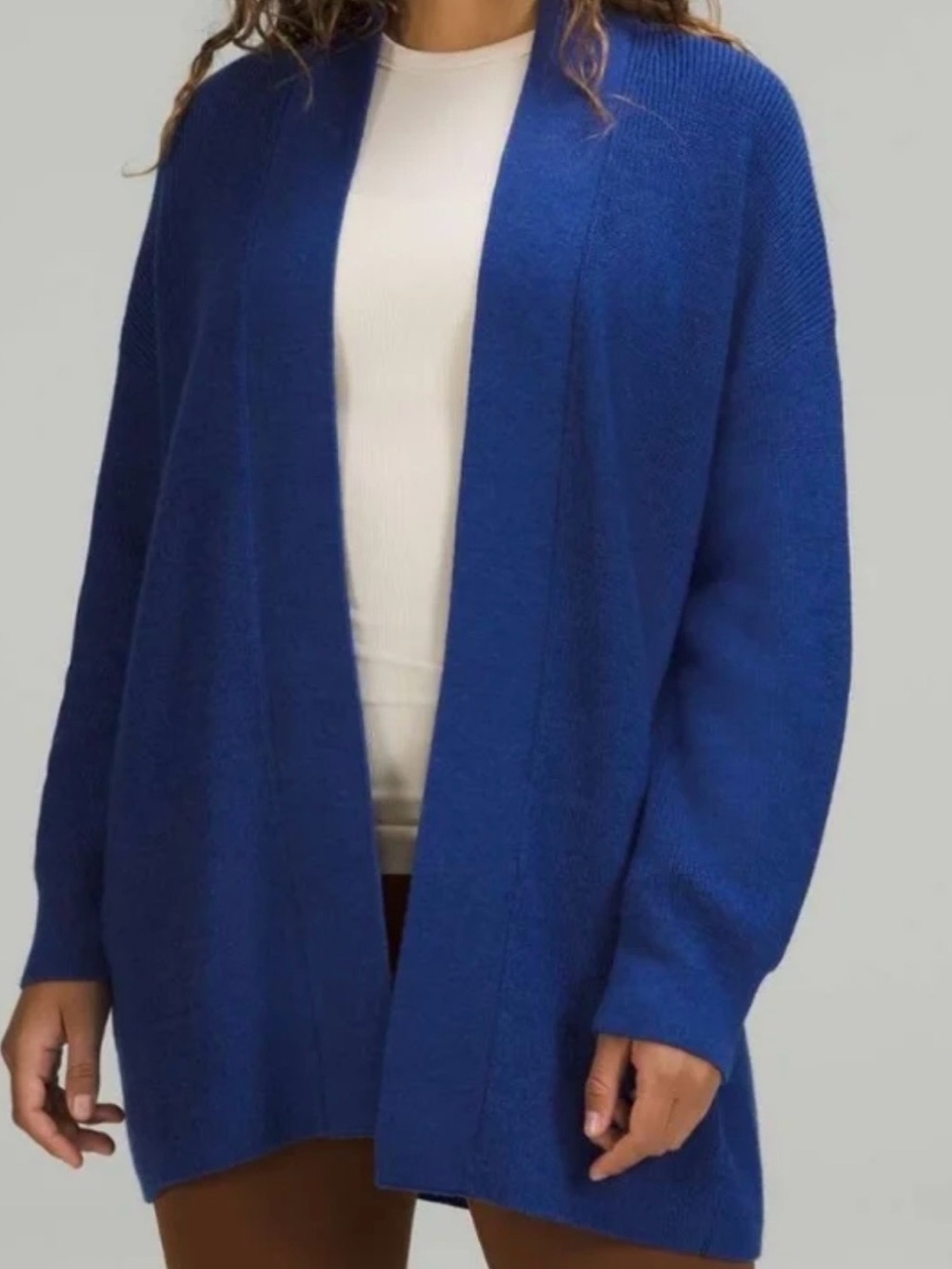 Lululemon Merino Wool-Blend Ribbed Long Wrap Cardigan Sweater Blue Size 10